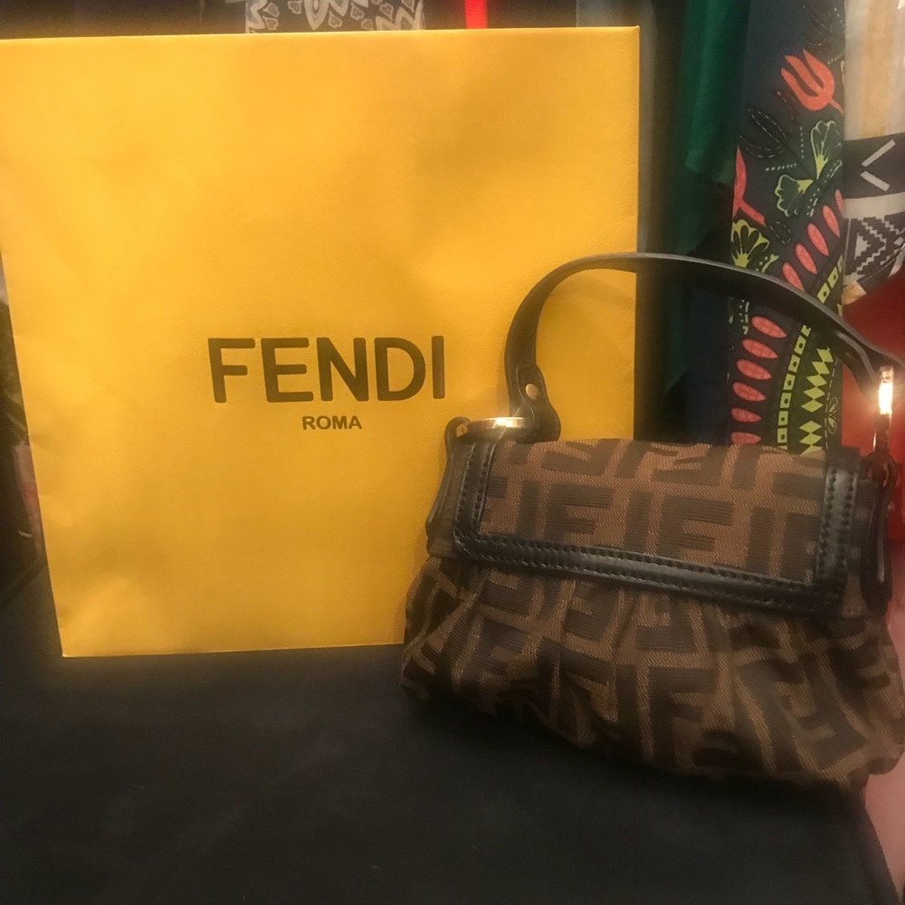 Monogram Authentic Fendi Mini Chef Hobo Handbag